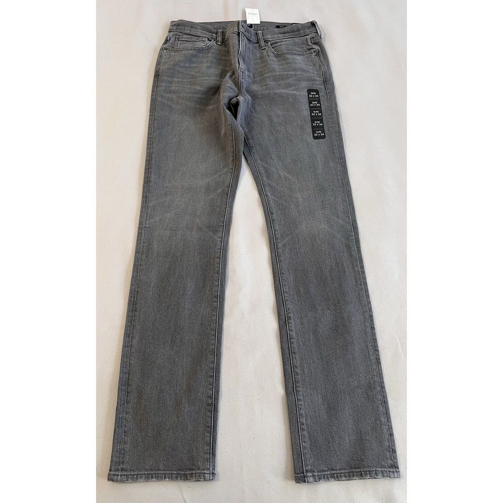 J‎ Crew Jeans Mens 32x34 Gray Flex Slim Straight Stretch Denim Mid Rise NWT